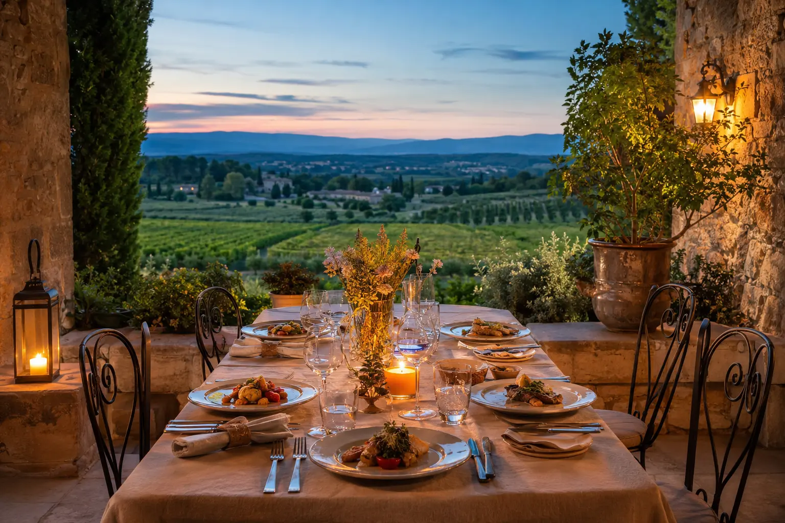 A refined table overlooking the Provençal landscape