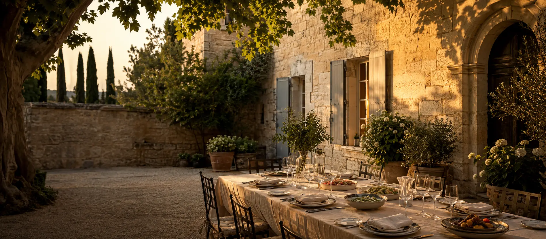 An elegant Aix dinner as evening begins