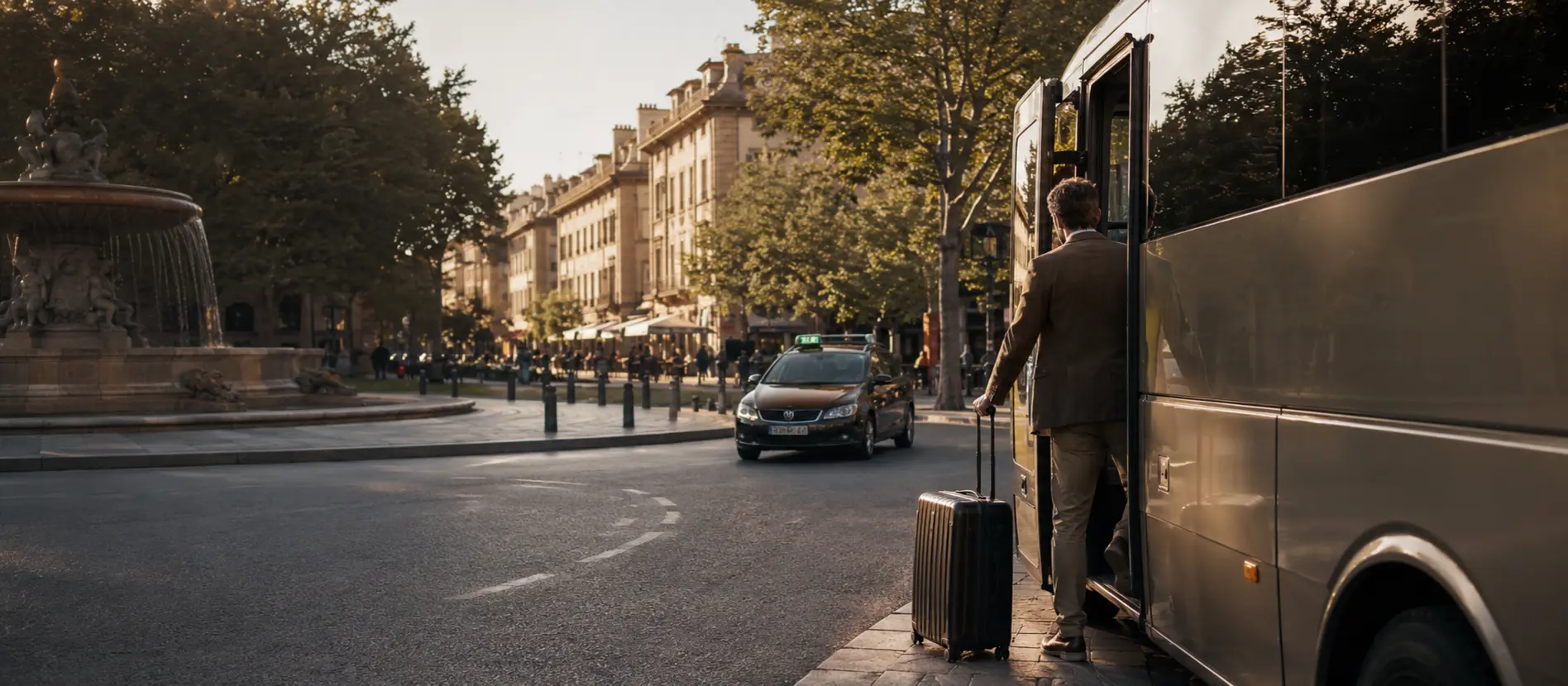 International travellers boarding the coach for Aix-en-Provence