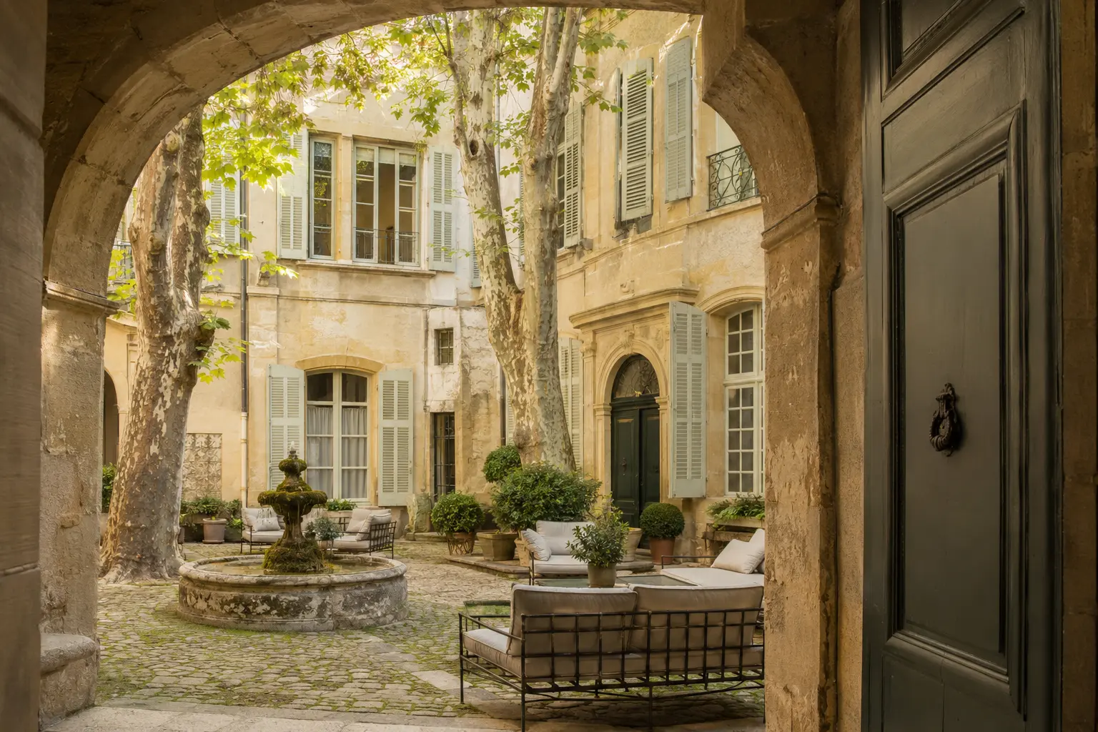 An elegant historic courtyard in central Aix-en-Provence