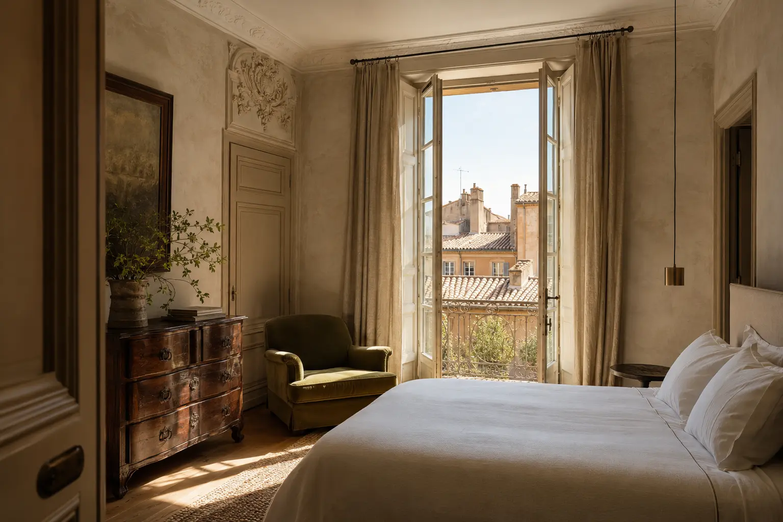 A character suite overlooking the rooftops of central Aix-en-Provence