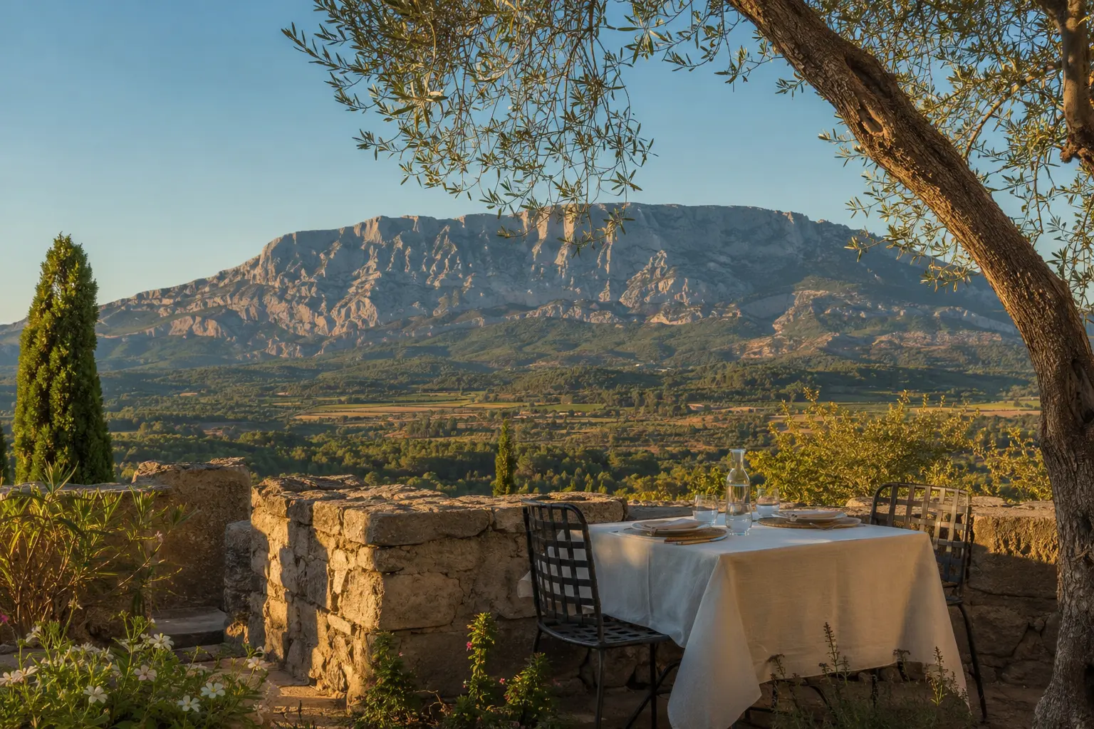 A stone terrace facing Sainte-Victoire near Le Tholonet